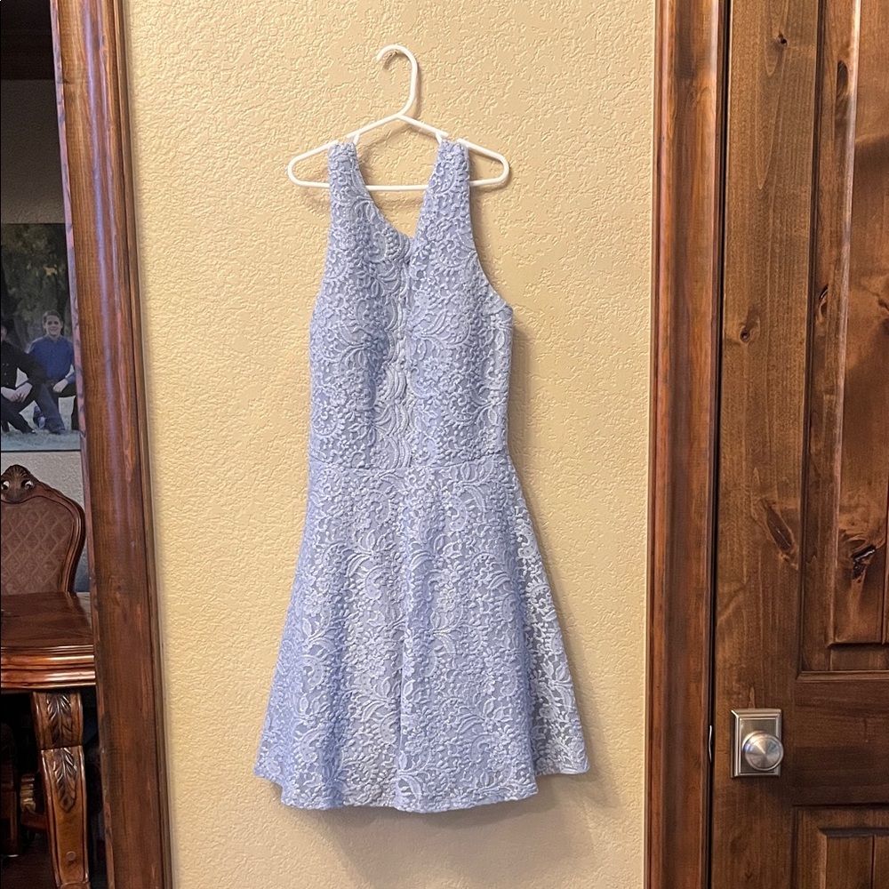 Elegant Blue Lace Mini Dress